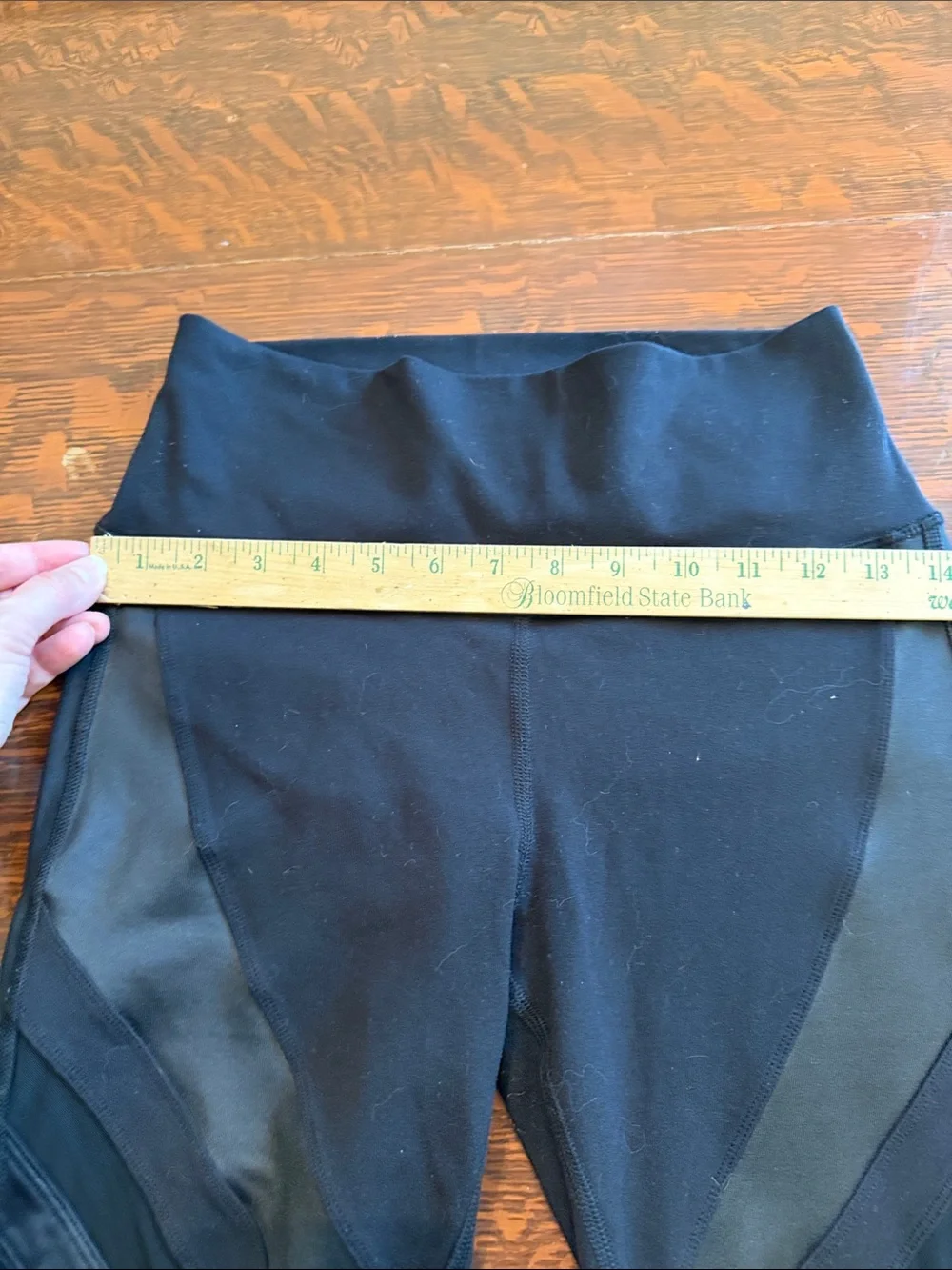 Alo Leggings Long Black Net Trim Inserts Diagonal Design Satin Strips